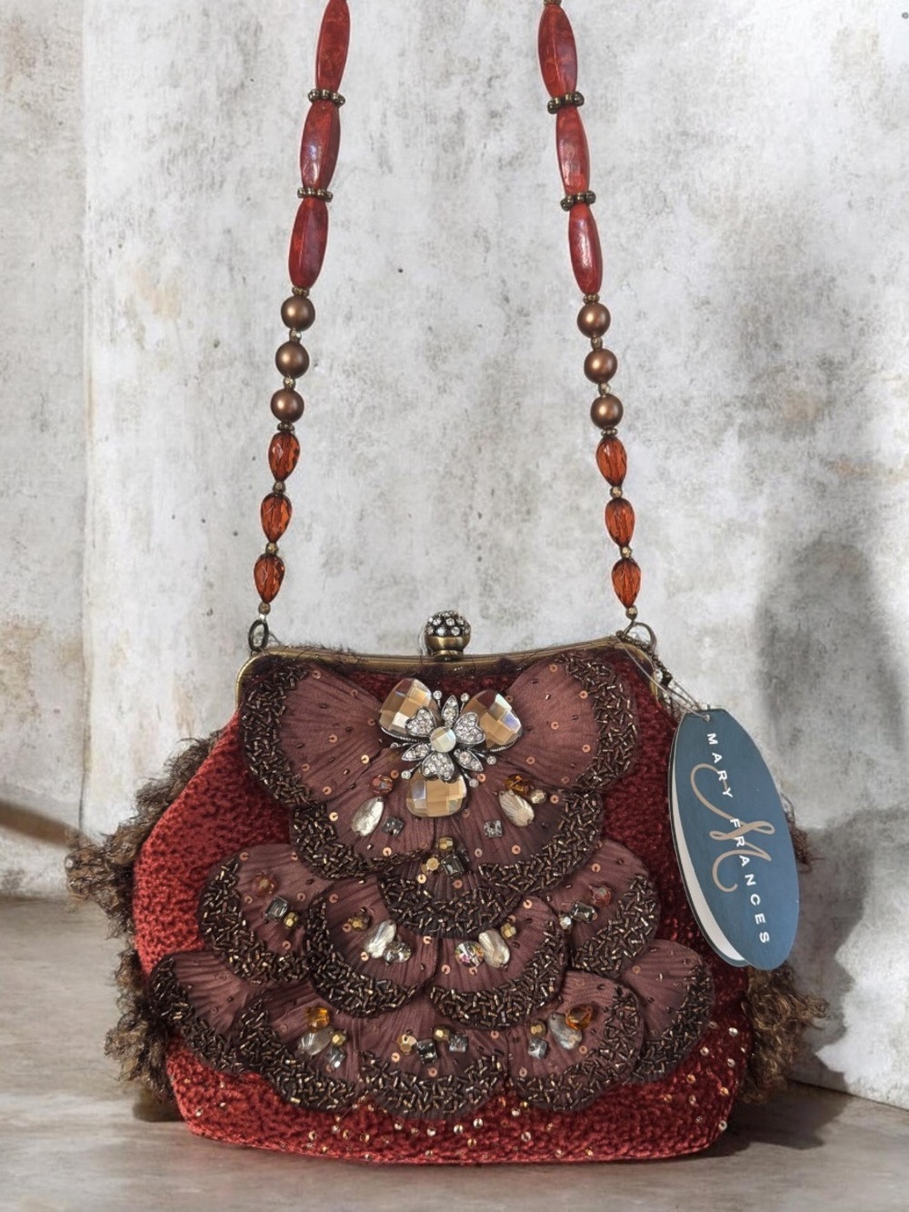 MARY FRANCES FALLING IN LOVE BEADED CRYSTAL SHOULDER BAG